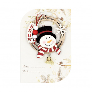 Decorațiune din lemn - Snow circle XMAS - Om de zăpadă, cu clopoțel - Img 2