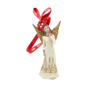 Decorațiune Ginza, Regatul de Crăciun, Royal, model îngeraș cu mâna pe gât, alb, 8 cm
