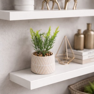 Decorative artificial plant (16 cm) in a grey ceramic pot with a white pattern – modern design