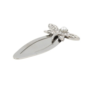 Semn de Carte Metalic Libelulă cu Perlă și Cristale, 8 x 4.5 cm, Argintiu, Cadou Elegant pentru Femei, AZAY