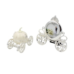 Set Cadou Elegant Trăsură – Ramă Foto + Cutie Bijuterii, Metal cu Cristale, Argintiu, Cadou Femei, AZAY