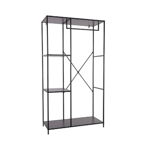 Raft elegant pentru haine cu polițe și bară pentru umerașe, design modern industrial, negru, 90 x 40 x 166.5 cm