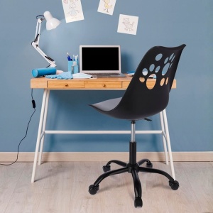 Scaun de birou ergonomic pivotant Joy, reglabil pe înălțime, cu roți și pernă de șezut, negru/gri