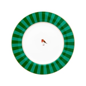 Farfurie din porțelan, Pip Studio, Stripes Green, 26.5cm, colecția Love Birds