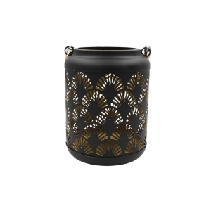 Felinar decorativ, din metal, cu model perforat evantai și mâner din sfoară, 17 cm, Arti Casa