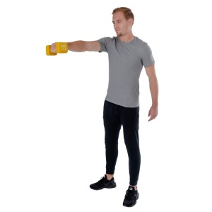 Ganteră neopren 5 kg Pure 2 Improve – capete pătrate, galben și ambalaj premium