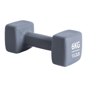 Ganteră neopren 6 kg Pure 2 Improve – capete pătrate, gri și ambalaj premium