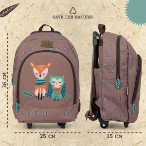 Ghiozdan troller, Perletti, model Bufniță & Vulpiță, 40 cm, colecția Cool Kids