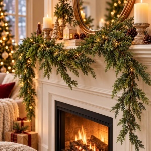 Ghirlandă decorativă, de Crăciun, crenguțe de conifer artificial cu aspect natural, verde, 270 cm, WSN33