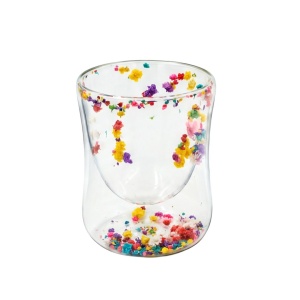 Glass with multicolored dried flower insert (baby's breath), double-walled, borosilicate glass, 200 ml, Aurora Bloom
