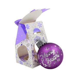 Glob de Crăciun, cu led, culoarea mov, mesaj „Merry & Bright"