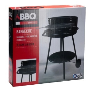 Grătar BBQ cu cărbuni, rotund Ø51 cm, cu roți și raft inferior, înălțime 82 cm, pentru grădină și outdoor