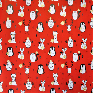 Hârtie ambalat Crăciun 200x70cm roșu vulpe pinguin