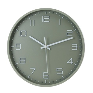 Khaki wall clock with white 3D numerals, 30 cm, modern design