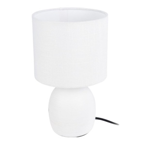 Lampă de masă decorativă cu abajur textil alb și bază ceramică albă, E14