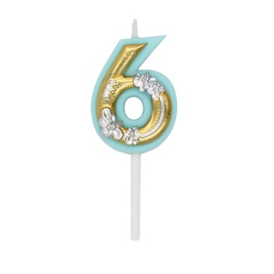 Lumânare aniversară pentru tort, Giftdesign, cifra 6, colecția Flower, 4.5 cm - Img 2