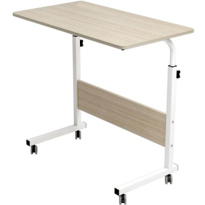Masă mobilă, reglabilă, pe roți, pentru laptop, cadru metalic, culoarea bej, 80x40 cm, eCarla, STL03WZ4