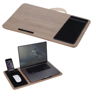 Măsuță portabilă pentru laptop, cu pernuță și mousepad, bej, 57.5x30.5x4 cm