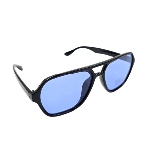 Ochelari de soare, bărbați, Aristo, ramă neagră lucioasă, lentile albastre fumurii, formă geometrică aviator, protecție UV 400