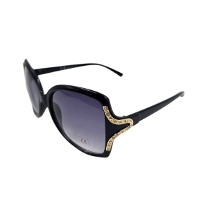 Ochelari de soare damă, Tiara, ramă neagră lucioasă, formă fluture, detalii aurii, lentile fumurii, protecție UV 400
