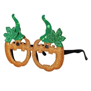 Ochelari Halloween, model dovleci zâmbitori, portocaliu cu sclipici, frunze verzi glitter, accesoriu festiv pentru petreceri tematice