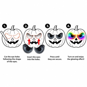 Ochi decorativi luminoși pentru dovleac Halloween, model negru, LED multicolor cu schimbare de culori, Amscan