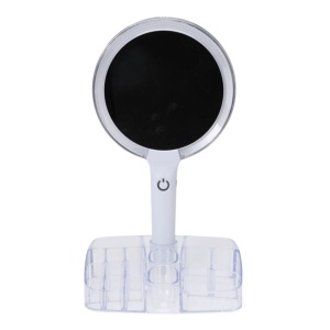 Oglindă de machiaj cu LED și organizator pentru accesorii, iluminare reglabilă, alimentare USB