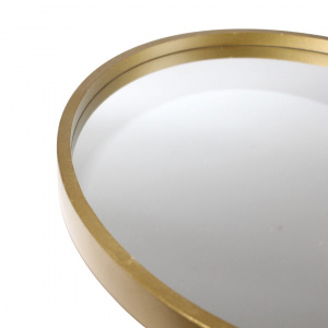 Oglindă de perete, ramă rotundă, din lemn, culoare aurie, 40 cm