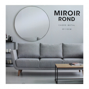 Oglindă de perete, ramă rotundă metalică, culoare neagră, 110cm