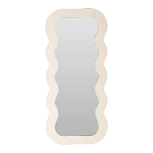 Oglindă decorativă cu ramă ondulată – 37x80 cm, sticlă + cadru MDF, bej