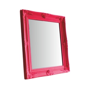 Oglindă decorativă, de perete, Hoff Interieur, ramă ornamentală, roz fucsia, design baroc elegant, pentru living, dormitor sau hol, 80x68 cm