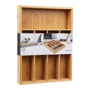 Organizator tacâmuri pentru sertar Excellent Houseware, bambus natural, 5 compartimente, 35×26×5 cm