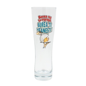 Pahar bere, 500 ml, mesaj funny “Berea nu te îngrașă, berea te hrănește!”
