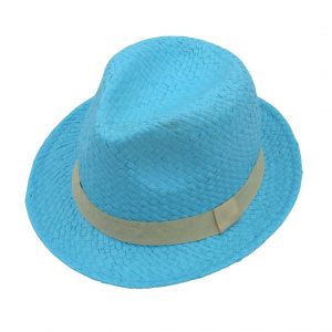 Pălărie de plajă bărbați Aristo, albastru, stil fedora, cu bandă bej, ușoară și respirabilă, protecție solară, diametru 27 cm