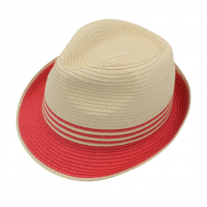 Pălărie de plajă bărbați Aristo, crem cu roșu, stil fedora, design modern, ușoară și respirabilă, protecție solară, diametru 28 cm