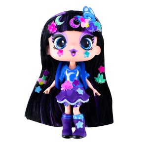 Păpușă Mini Decora Batty 13 cm cu Accesorii – Păpușă de Personalizat, Peste 40 Surprize, păr lung, colecția Decora Girlz