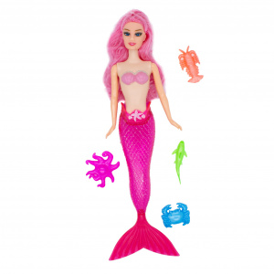 Papusa sirena roz cu accesorii animalute colorate