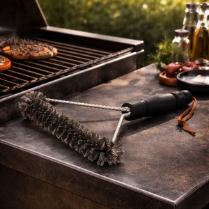 Perie profesională pentru curățarea grătarului, formă triunghiulară, peri metalici rezistenți, mâner ergonomic, BBQ