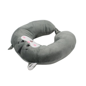 Pernă de călătorie, pentru copii, culoare gri, model hamster, 31x29x8 cm