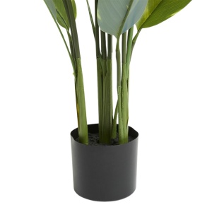 Plantă artificială Calathea 118 cm, cu frunze verzi variegate, aspect realist, pentru interior, ghiveci negru inclus