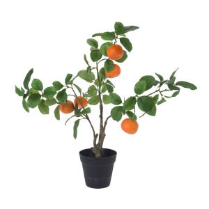 Plantă artificială copac fructifer 60 cm, cu fructe de portocal și frunze verzi – pentru interior, ghiveci negru inclus