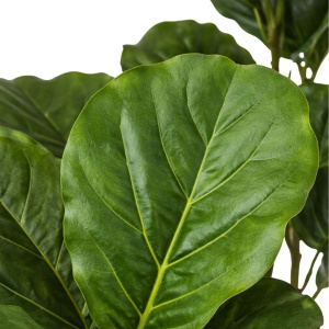 Plantă artificială Ficus Lyrata 128 cm, bogată în frunze, aspect realist, pentru interior, ghiveci negru inclus