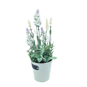 Plantă artificială în ghiveci, lavandă, dimensiuni 28x9 cm, culoare alb