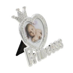 Ramă Foto Princess AZAY cu Coroană și Cristale, 8x8 cm, Ramă Foto Bebeluși, Cadou Botez / Nou-Născut, Cutie Cadou Inclusă