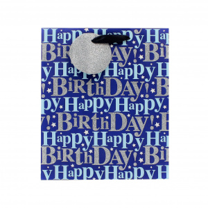 Punga hartie L Blue Bday Glitter