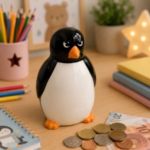 Pușculiță pinguin negru din ceramică