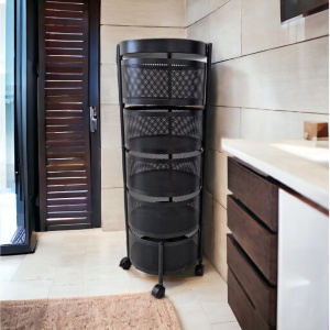 Raft rotativ, pe 5 niveluri, cu coșuri metalice și roți, 33 x 90,5 cm, negru mat, SZ33, eCarla