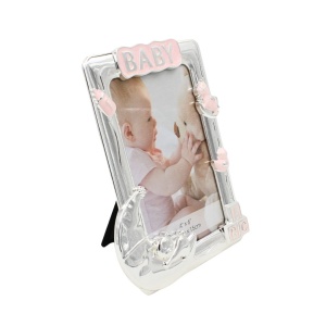 Ramă Foto BABY AZAY Roz cu Elemente Decorative, 10x15 cm, Ramă Foto Fetițe, Cadou Botez / Nou-Născut, Cutie Cadou Inclusă