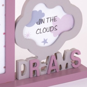 Ramă foto pentru copii, DREAMS, colaj pentru 2 poze, culoare roz