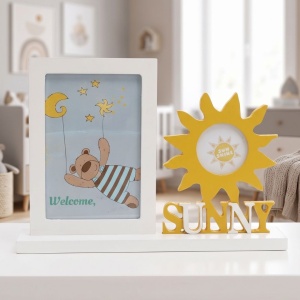 Ramă foto pentru copii, SUNNY, colaj pentru 2 poze, culoare galben